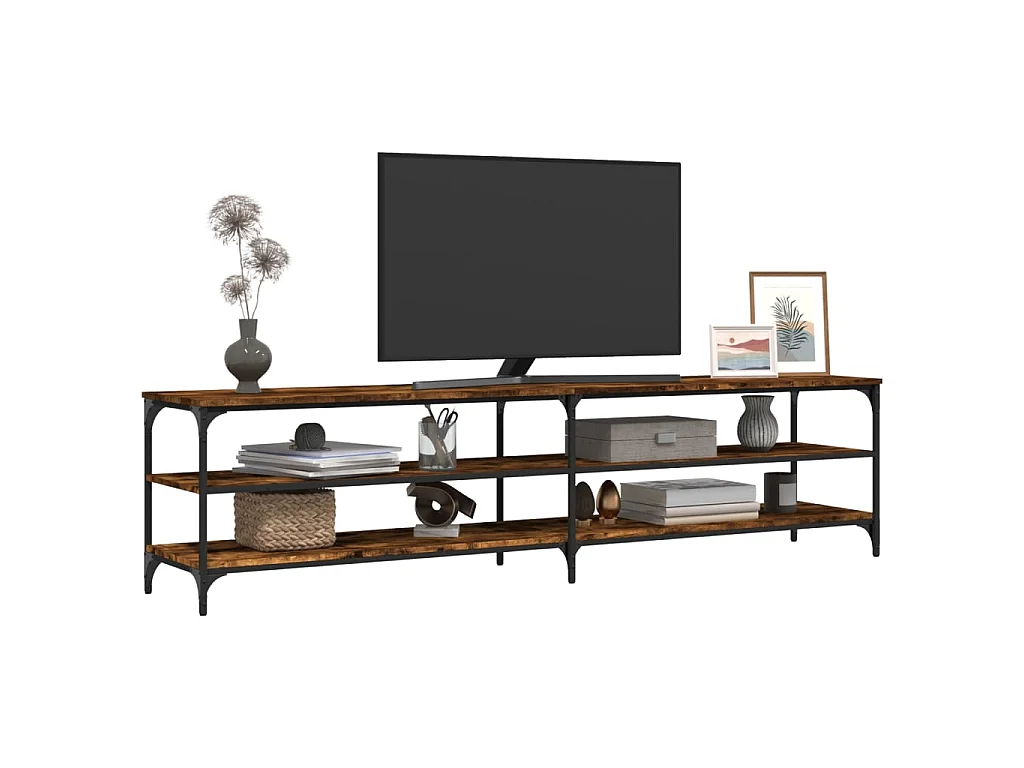 Meuble TV chêne fumé 200x30x50 cm bois d'ingénierie et métal