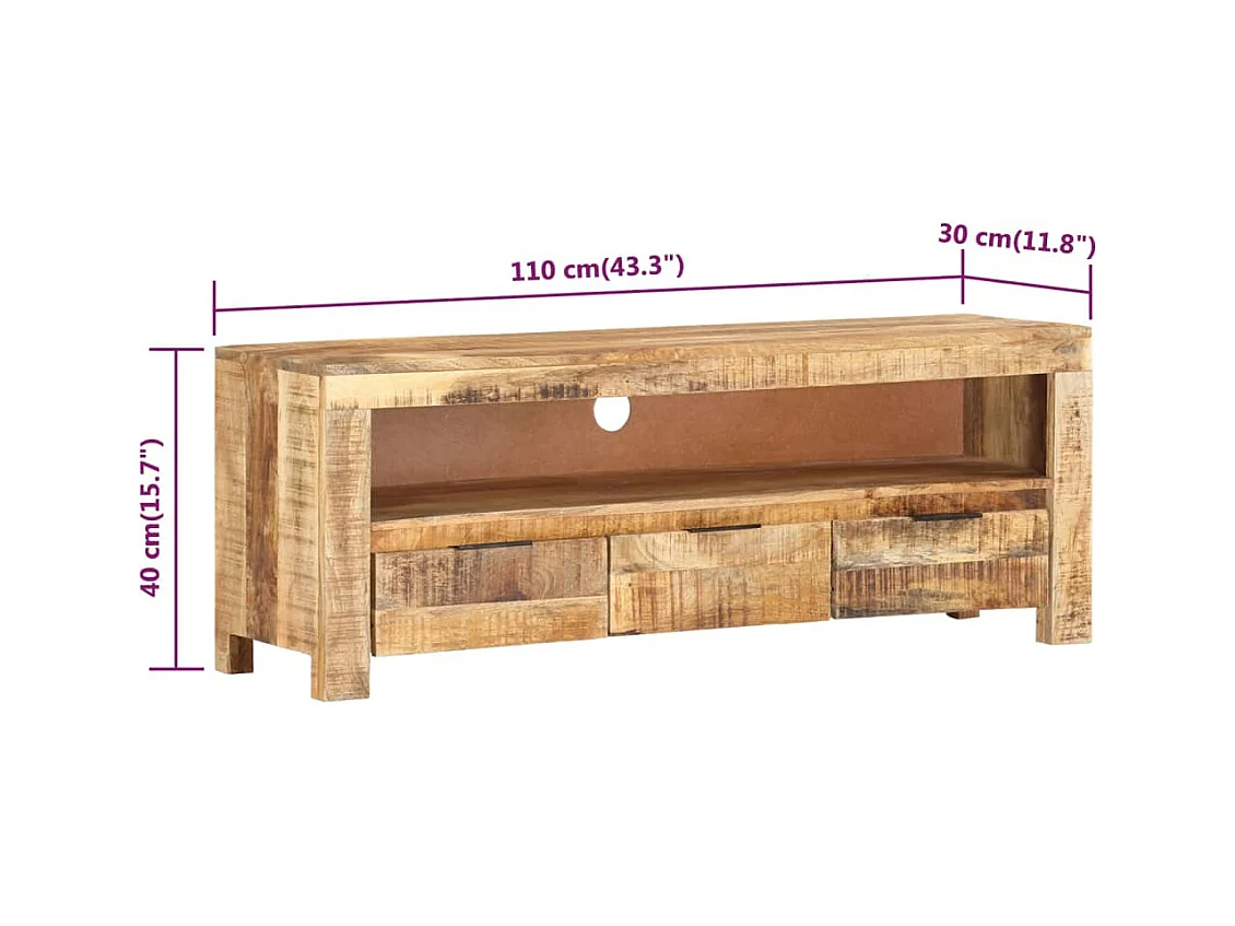 Meuble TV 110x30x40 cm Bois de manguier brut