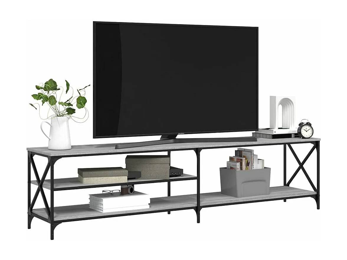 Mueble TV metal y madera contrachapada gris Sonoma 200x40x50 cm