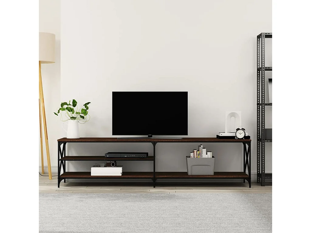 Mobile TV Rovere Marrone 200x40x50cm Legno Multistrato Metallo
