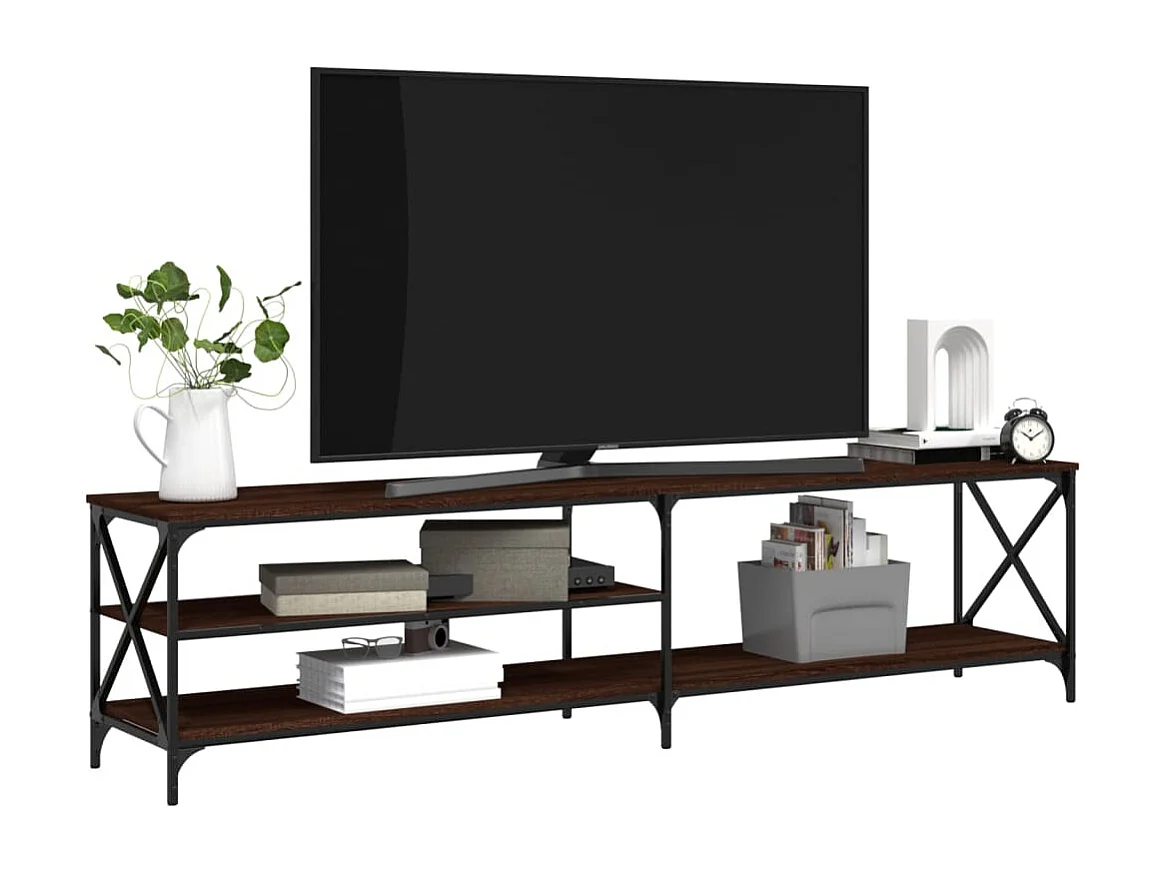 Mobile TV Rovere Marrone 200x40x50cm Legno Multistrato Metallo