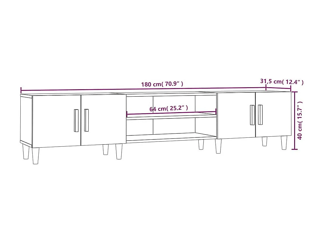 Mueble para TV madera contrachapada blanco 180x31,5x40 cm