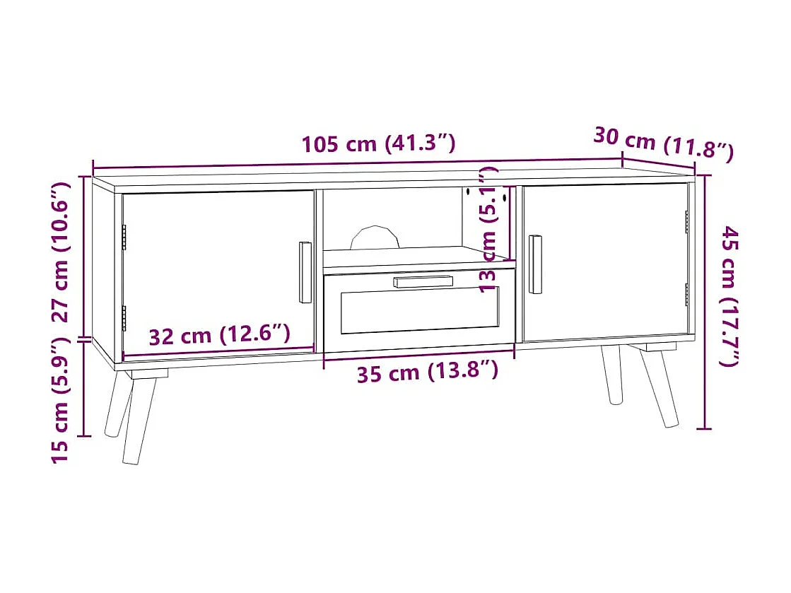 Tv-meubel met deuren 105x30x45 cm bewerkt hout
