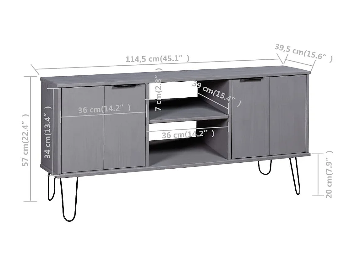 TV-Schrank New York Grau Massivholz Kiefer