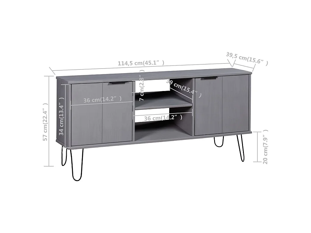 TV-Schrank New York Grau Massivholz Kiefer