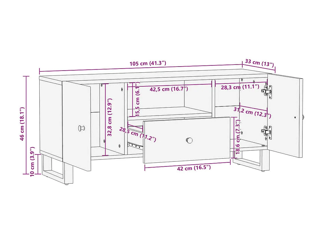 Mueble TV madera reciclada y madera contrachapada 105x33,5x46cm