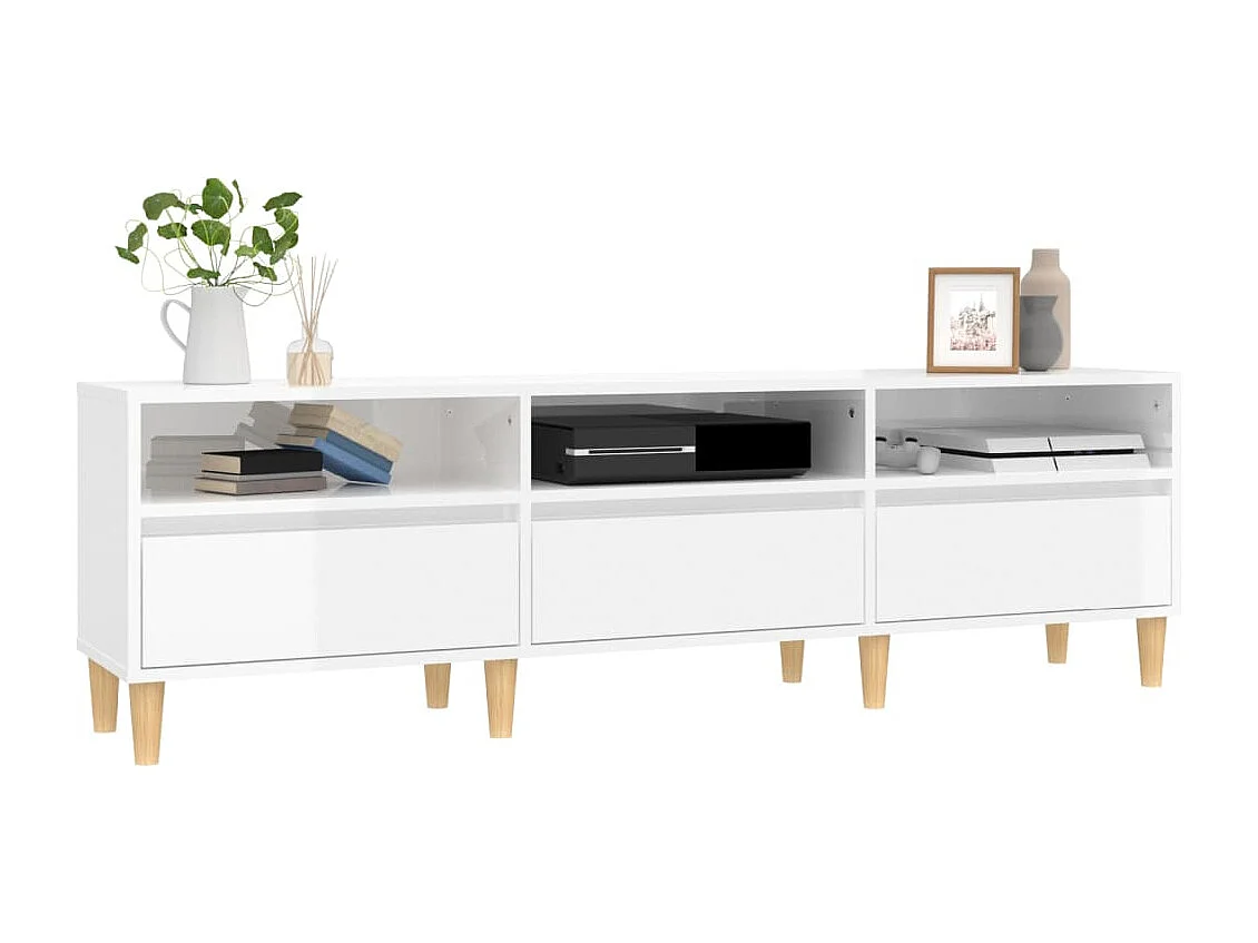Meuble TV blanc brillant 150x30x44,5 cm bois d'ingénierie