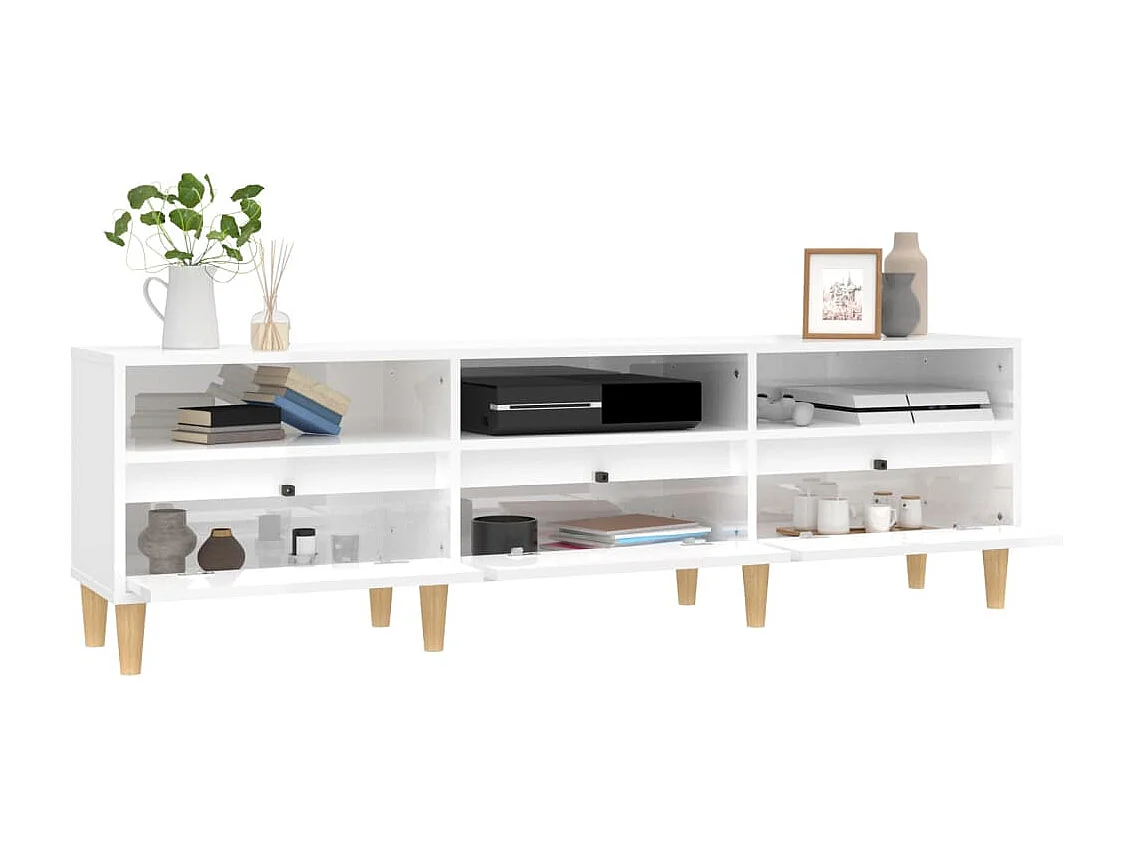 Meuble TV blanc brillant 150x30x44,5 cm bois d'ingénierie