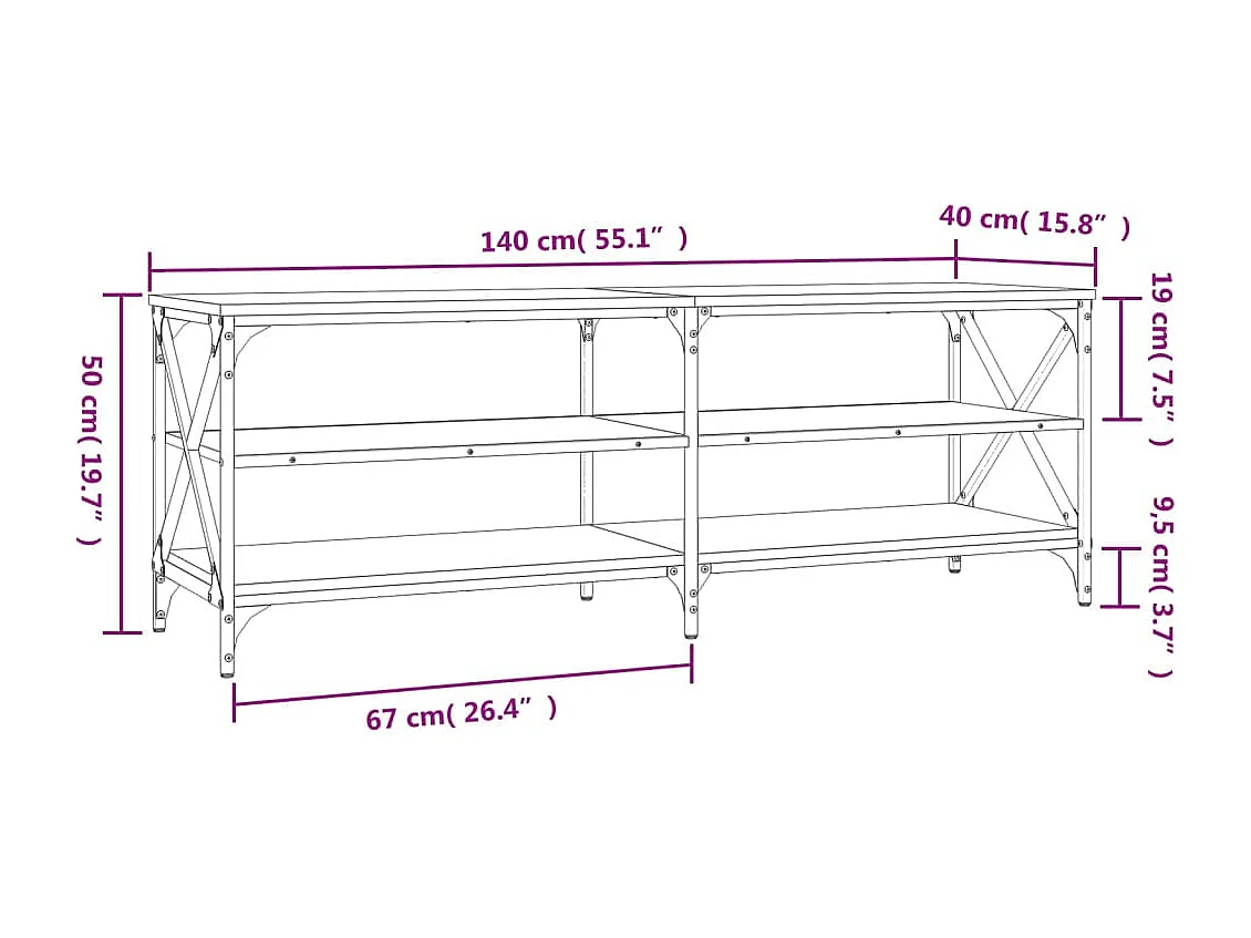 Móvel p/ TV 140x40x50 cm derivados de madeira cinzento sonoma