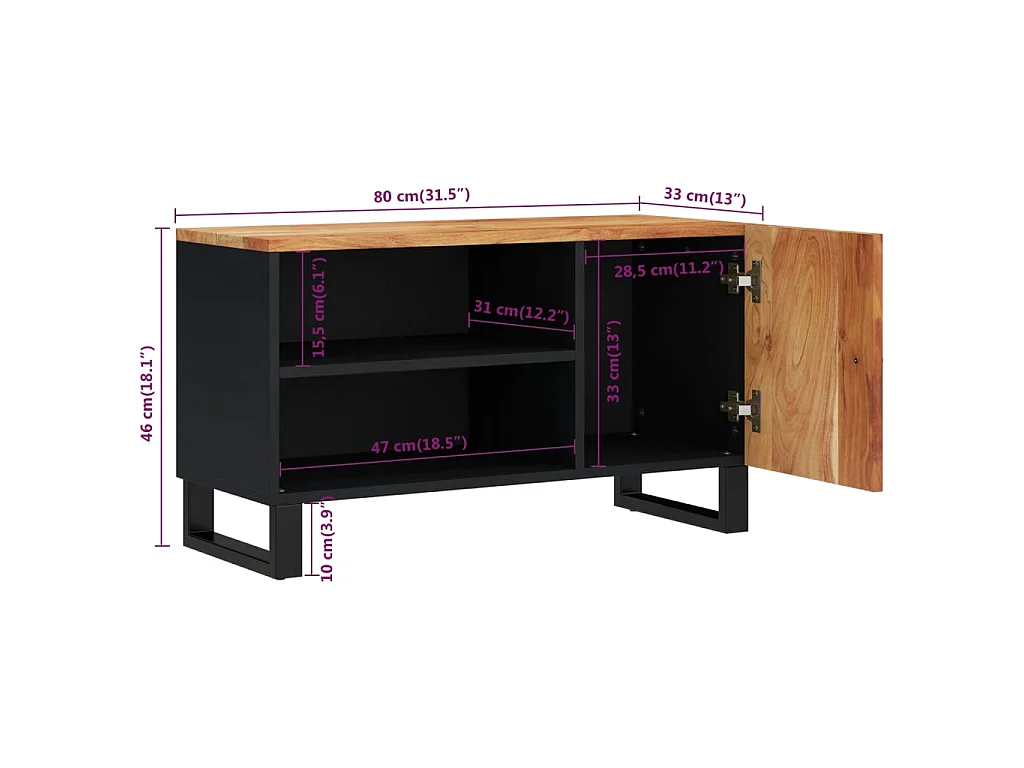 Meuble TV 80x33x46 cm bois d'acacia solide et d'ingénierie