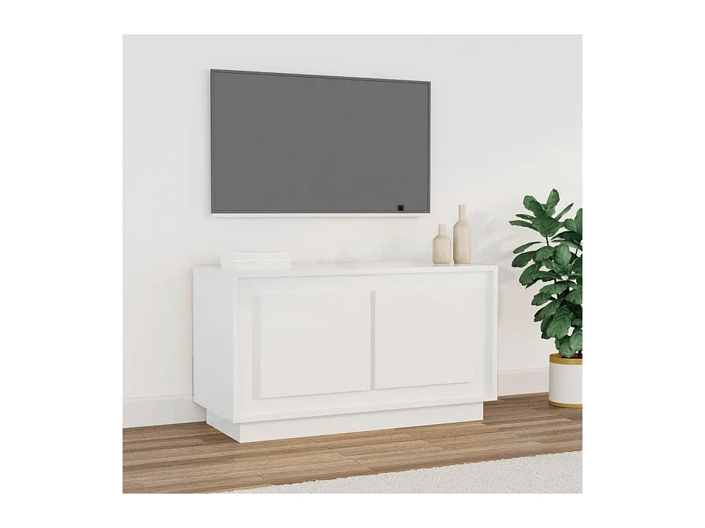 Mobile Porta TV Bianco Lucido 80x35x45 cm in Legno Multistrato