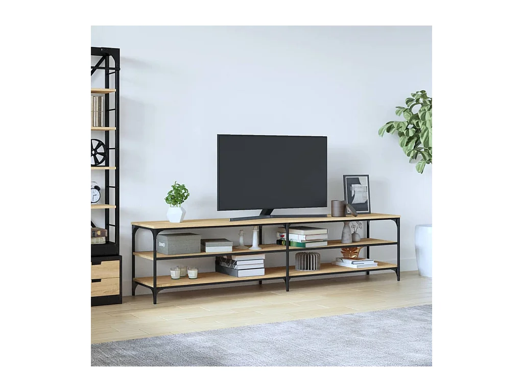 Mobile TV Rovere Sonoma 200x30x50cm Legno Multistrato e Metallo