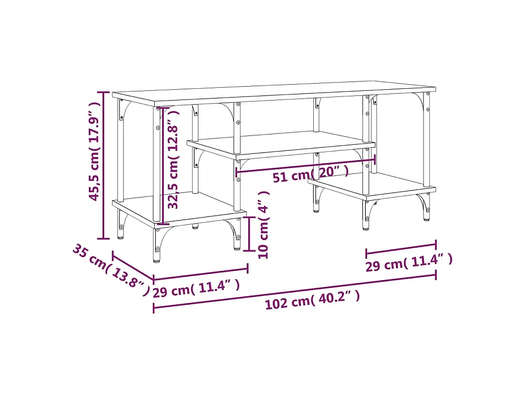 Meuble TV chêne sonoma 102x35x45,5 cm bois d'ingénierie