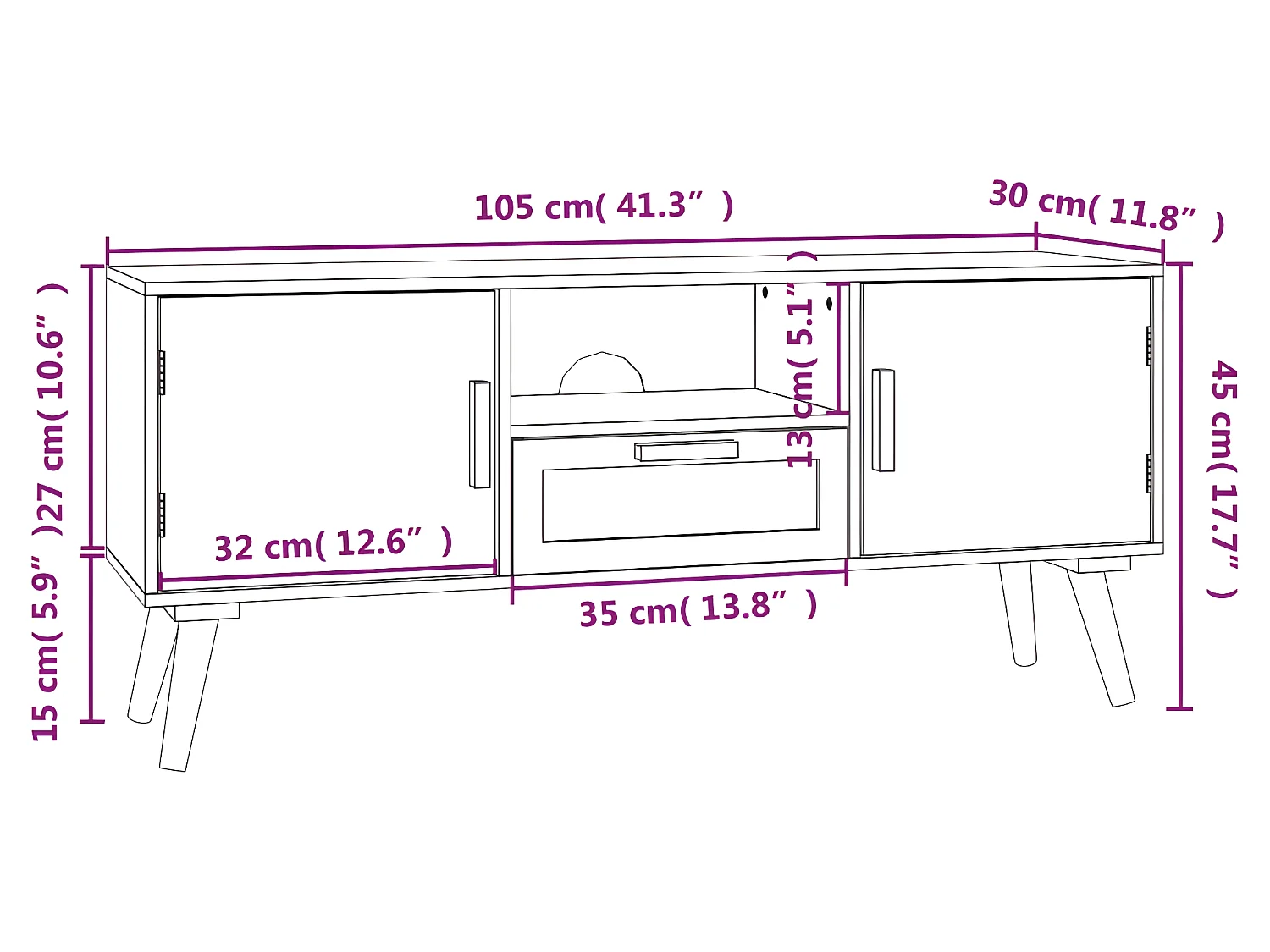 Meuble TV avec portes 105x30x45 cm bois d'ingénierie