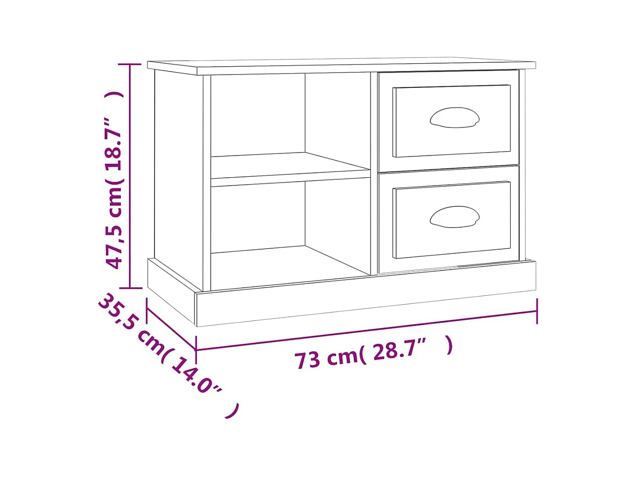 Meuble TV gris béton 73x35,5x47,5 cm bois d'ingénierie