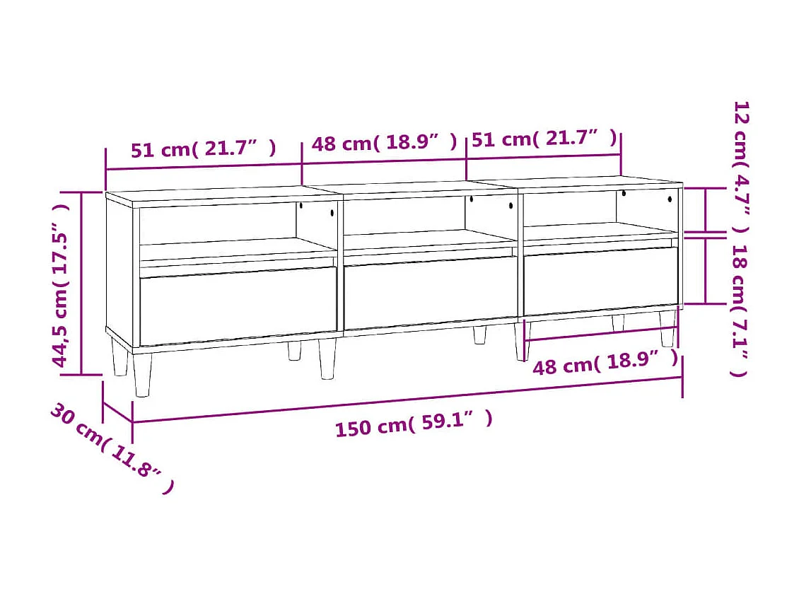 Tv-meubel 150x30x44,5 cm bewerkt hout betongrijs