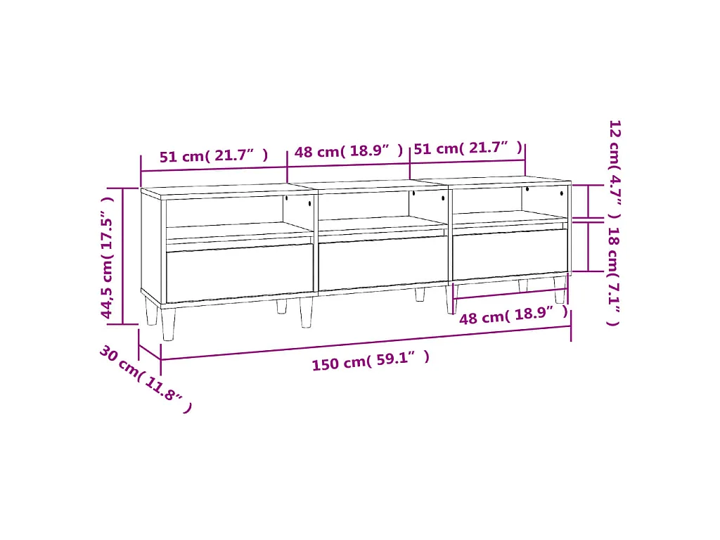 TV-Schrank Betongrau 150x30x44,5 cm Holzwerkstoff