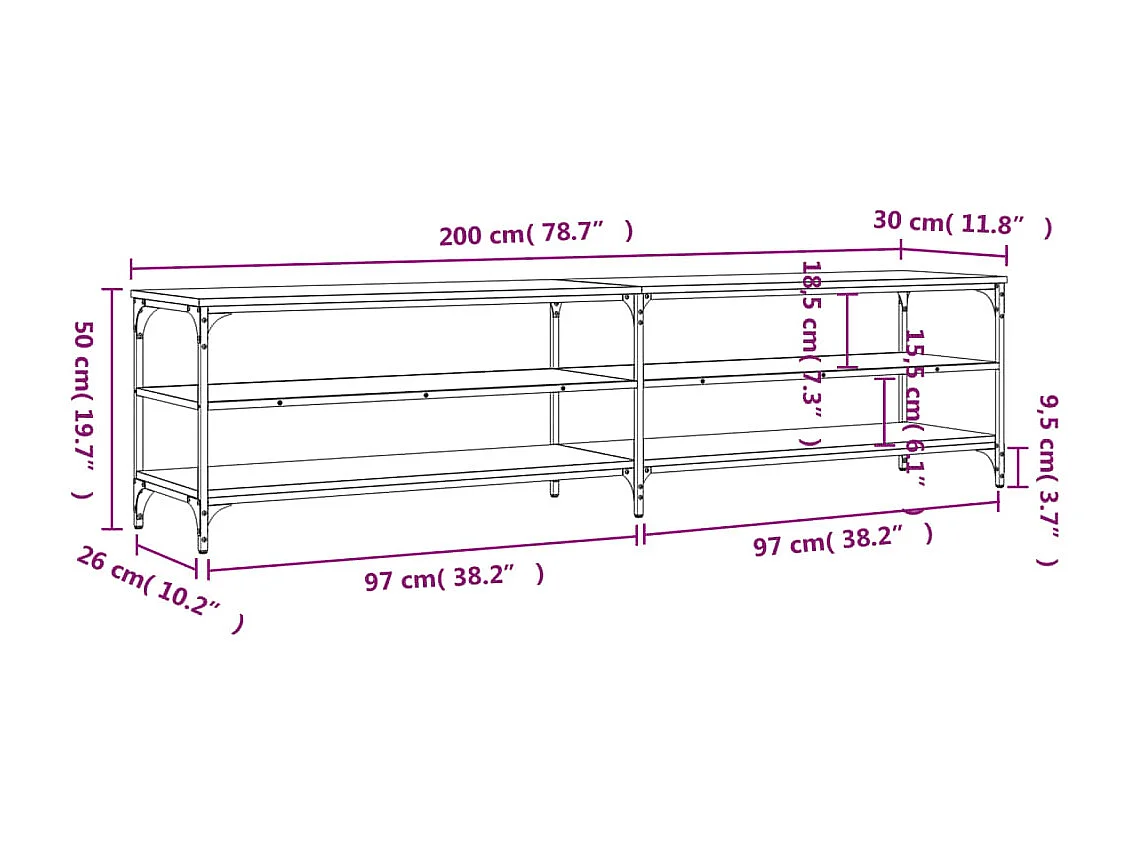 TV-Schrank Schwarz 200x30x50 cm Holzwerkstoff und Metall