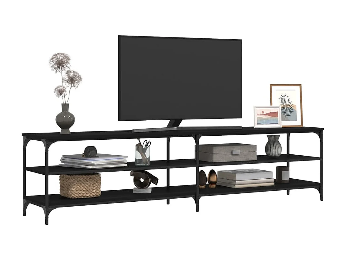Meuble TV noir 200x30x50 cm bois d'ingénierie et métal