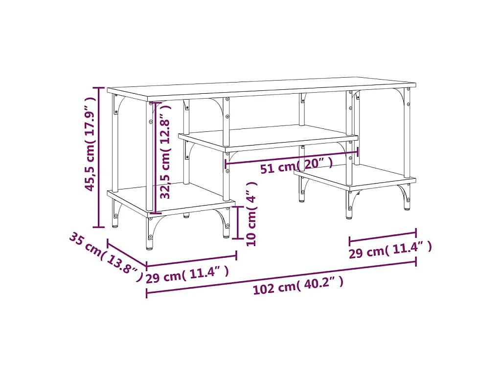 Meuble TV chêne fumé 102x35x45,5 cm bois d'ingénierie