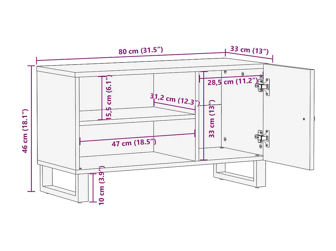 Meuble TV 80x33x46 cm bois de récupération et d'ingénierie