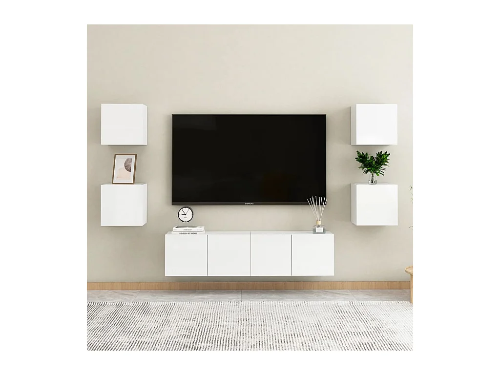 Set di Mobili Porta TV 6 pz Bianco Lucido in Legno Multistrato