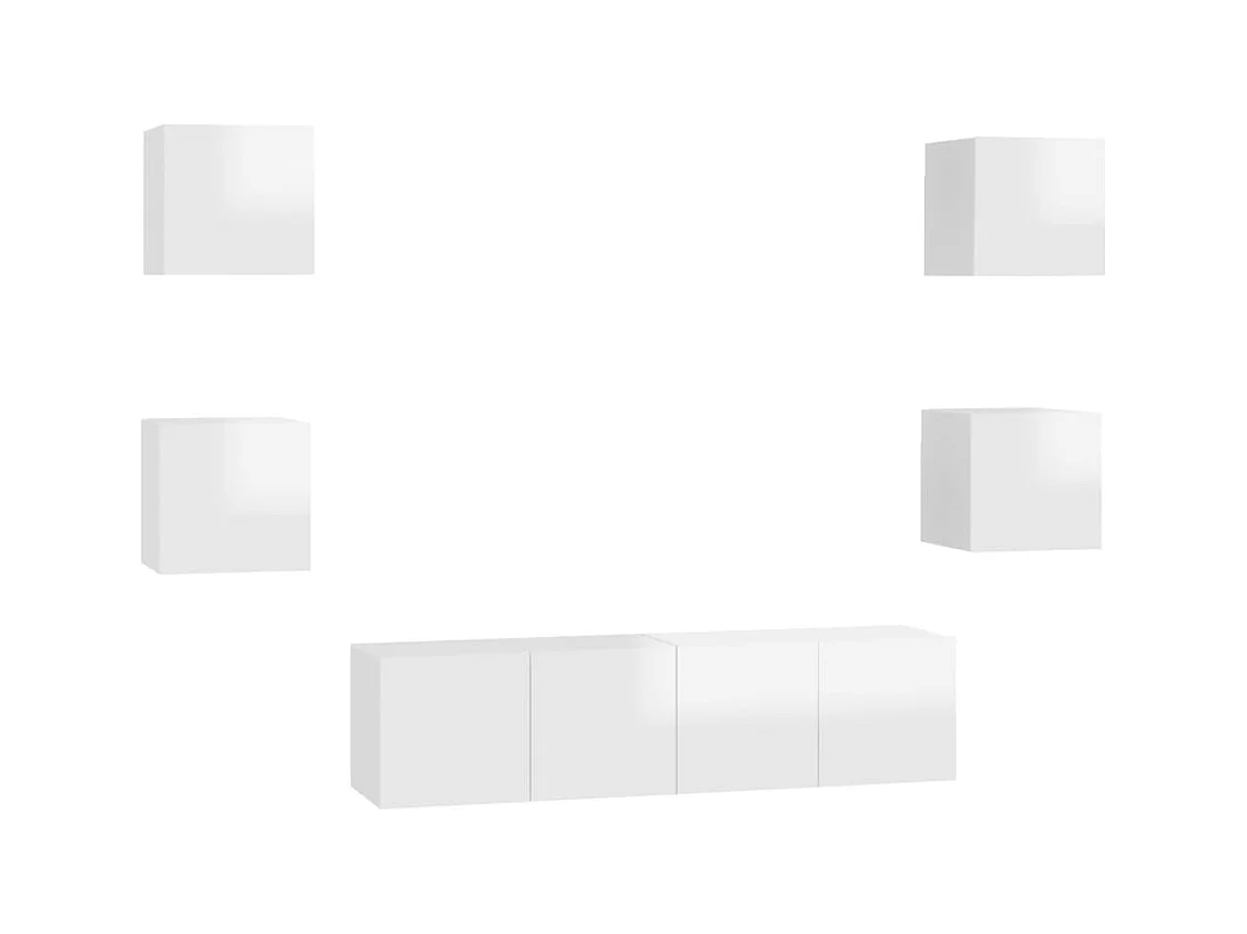 Set di Mobili Porta TV 6 pz Bianco Lucido in Legno Multistrato