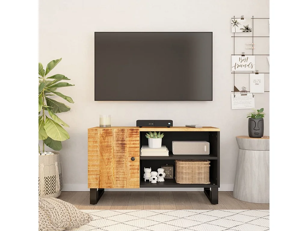 Mobile TV 80x33x46cm Legno Massello Mango e Legno Multistrato
