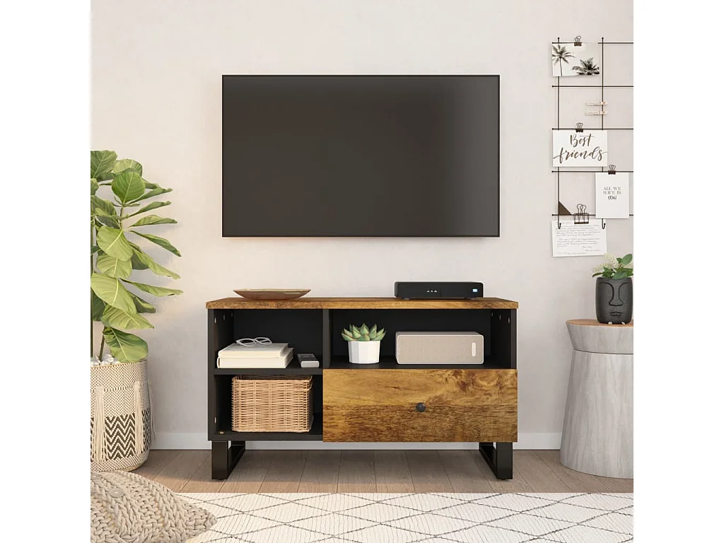 Mueble de TV madera mango y madera contrachapada 80x33x46 cm