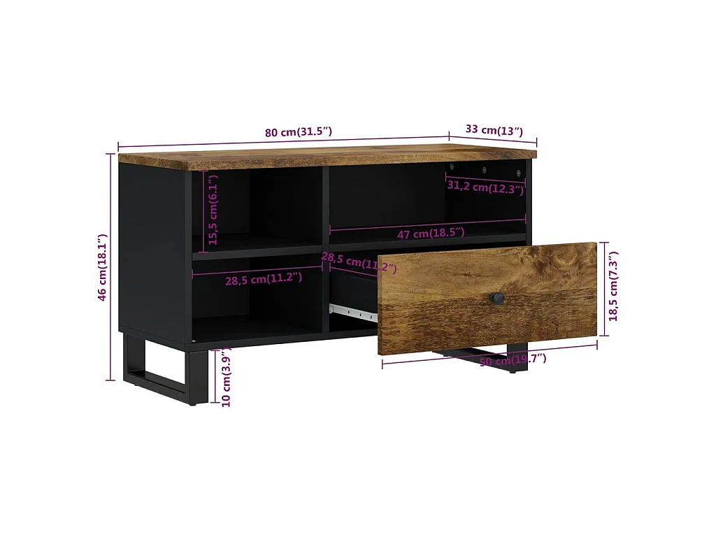 Mueble de TV madera mango y madera contrachapada 80x33x46 cm