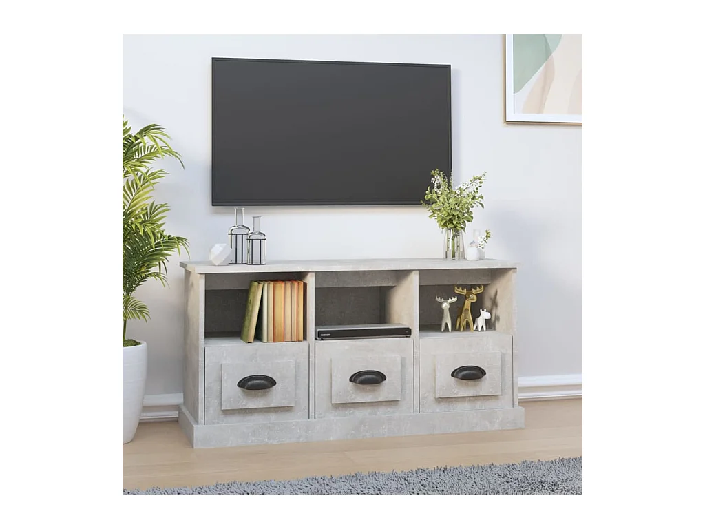 Meuble TV gris béton 100x35x50 cm bois d'ingénierie