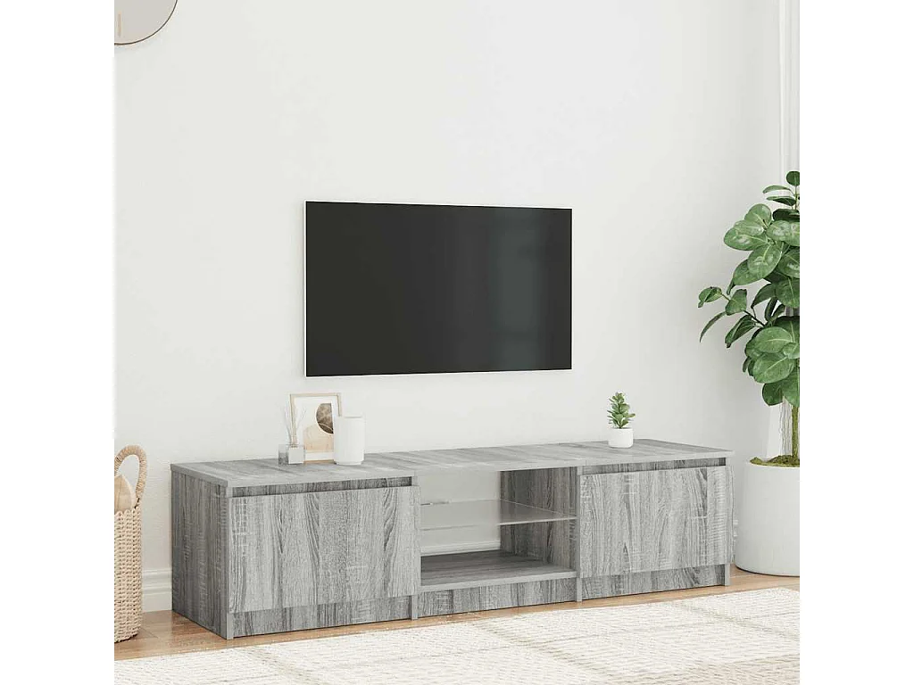 Móvel de TV com luzes LED 140x40x36 cm cinzento sonoma