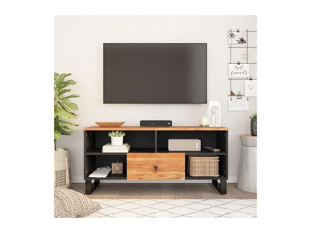 Meuble TV 100x33x46 cm bois d'acacia solide et d'ingénierie