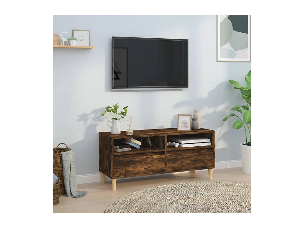 Meuble TV chêne fumé 100x34,5x44,5 cm bois d'ingénierie