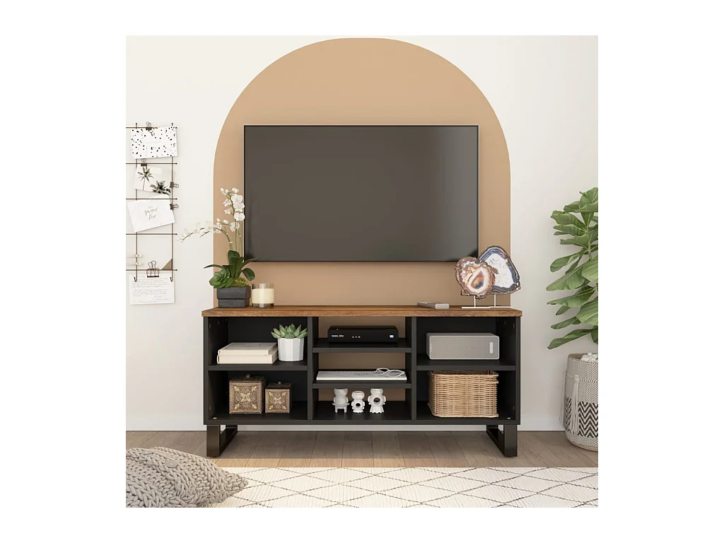 Meuble TV 100x33x46 cm bois de manguier et d'ingénierie