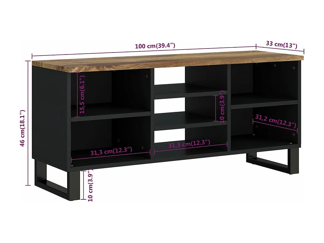 TV-Schrank 100x33x46 cm Massivholz Mango & Holzwerkstoff