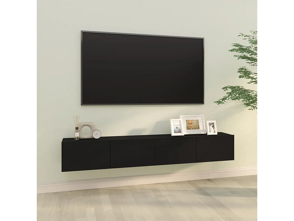 Muebles TV pared 2 uds madera contrachapada negro 100x30x30 cm