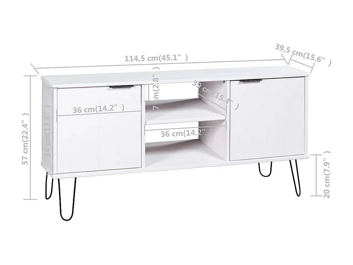 Meuble TV New York Blanc Bois de pin massif