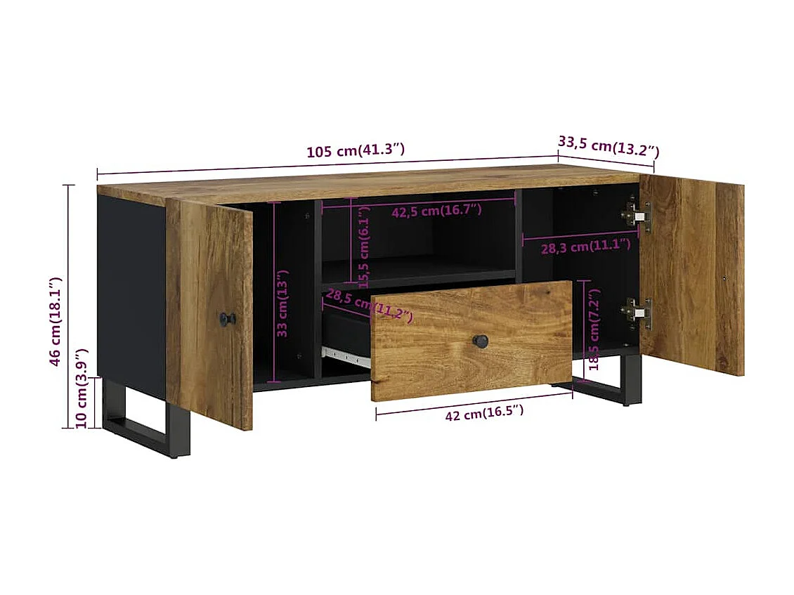 Tv-meubel 105x33,5x46 cm massief mangohout en bewerkt hout