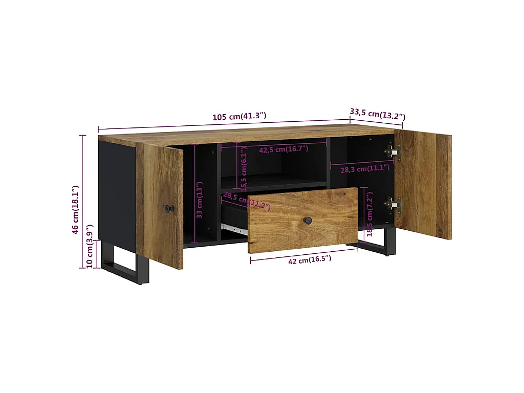 Mobile TV 105x33,5x46cm Legno Massello Mango Legno Multistrato