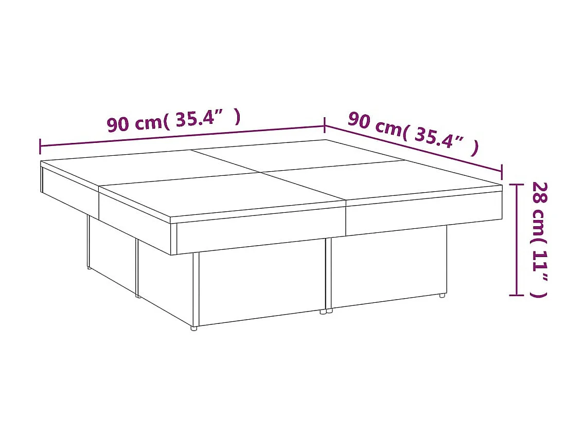 Table basse Chêne marron 90x90x28 cm Bois d'ingénierie