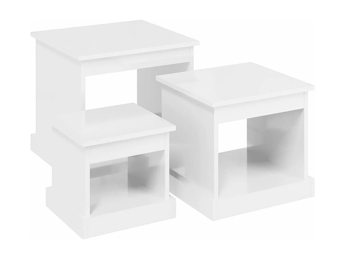 Tables basses 3 pcs blanc brillant bois d'ingénierie