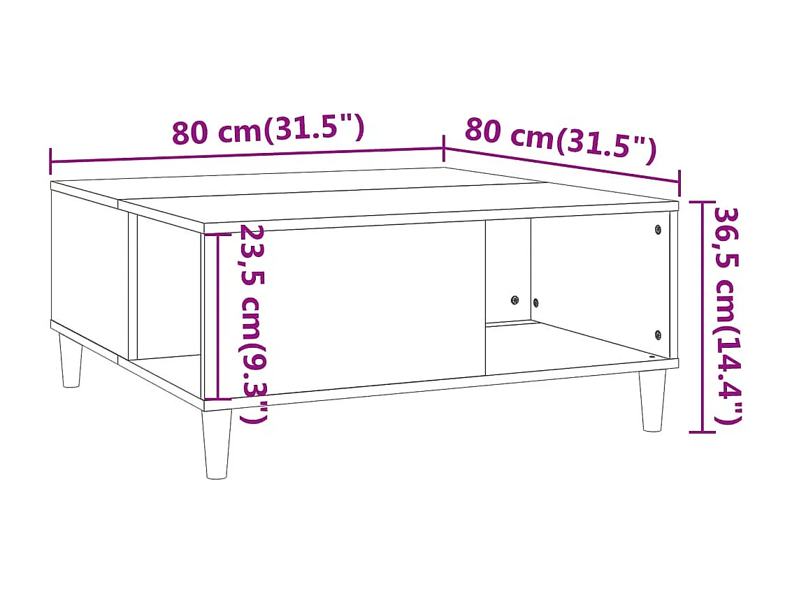 Couchtisch Schwarz 80x80x36,5 cm Holzwerkstoff