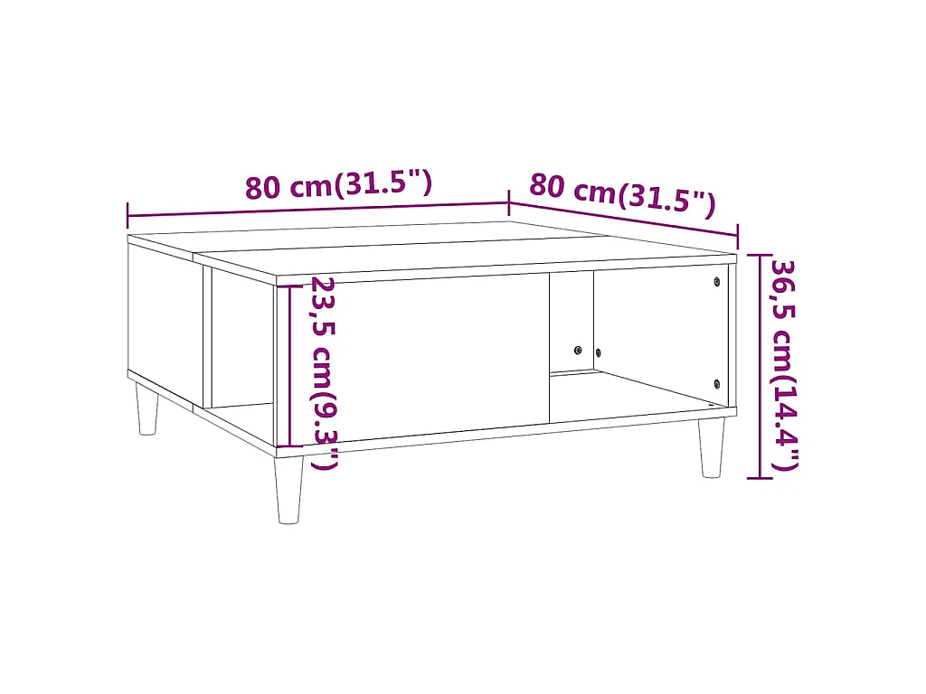 Table basse gris béton 80x80x36,5 cm bois d'ingénierie