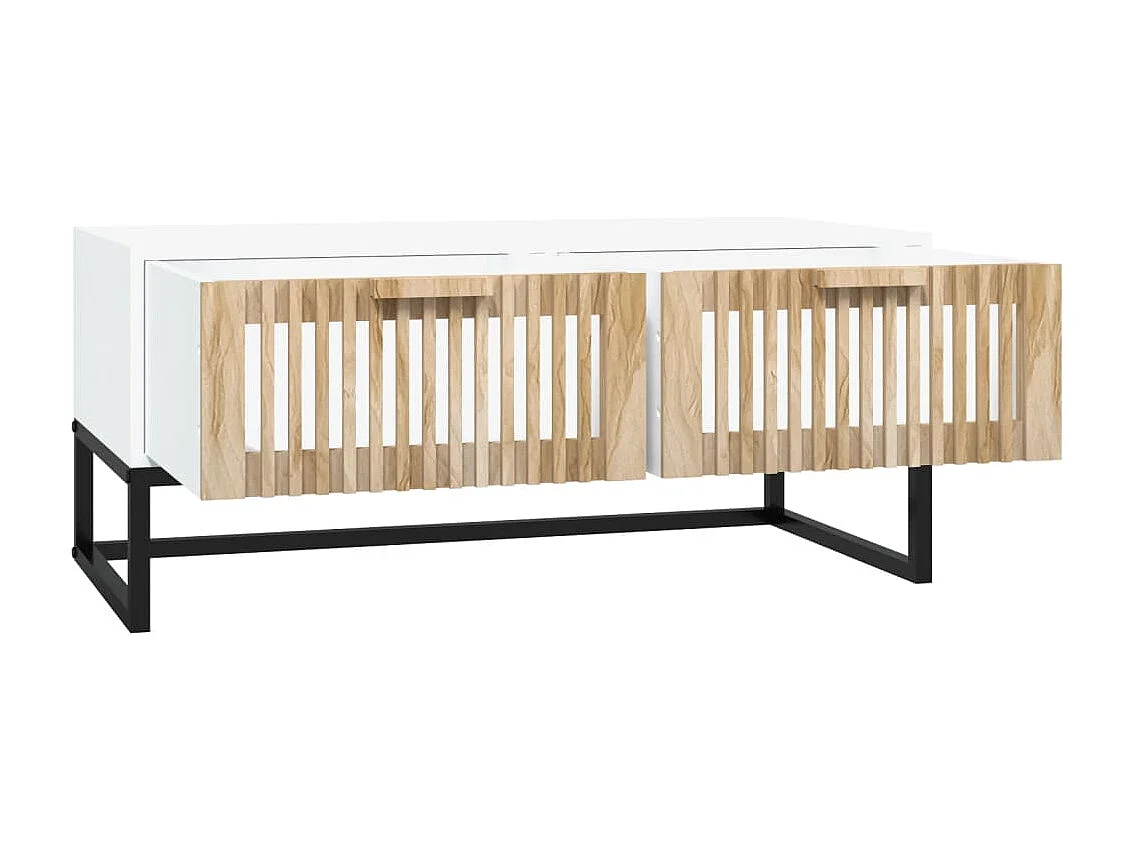 Mesa de centro hierro y madera contrachapada blanco 80x40x35 cm