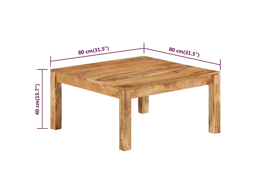 Table basse 80x80x40 cm Bois d'acacia massif