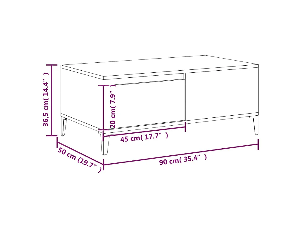 Mesa de centro 90x50x36,5 cm derivados de madeira branco