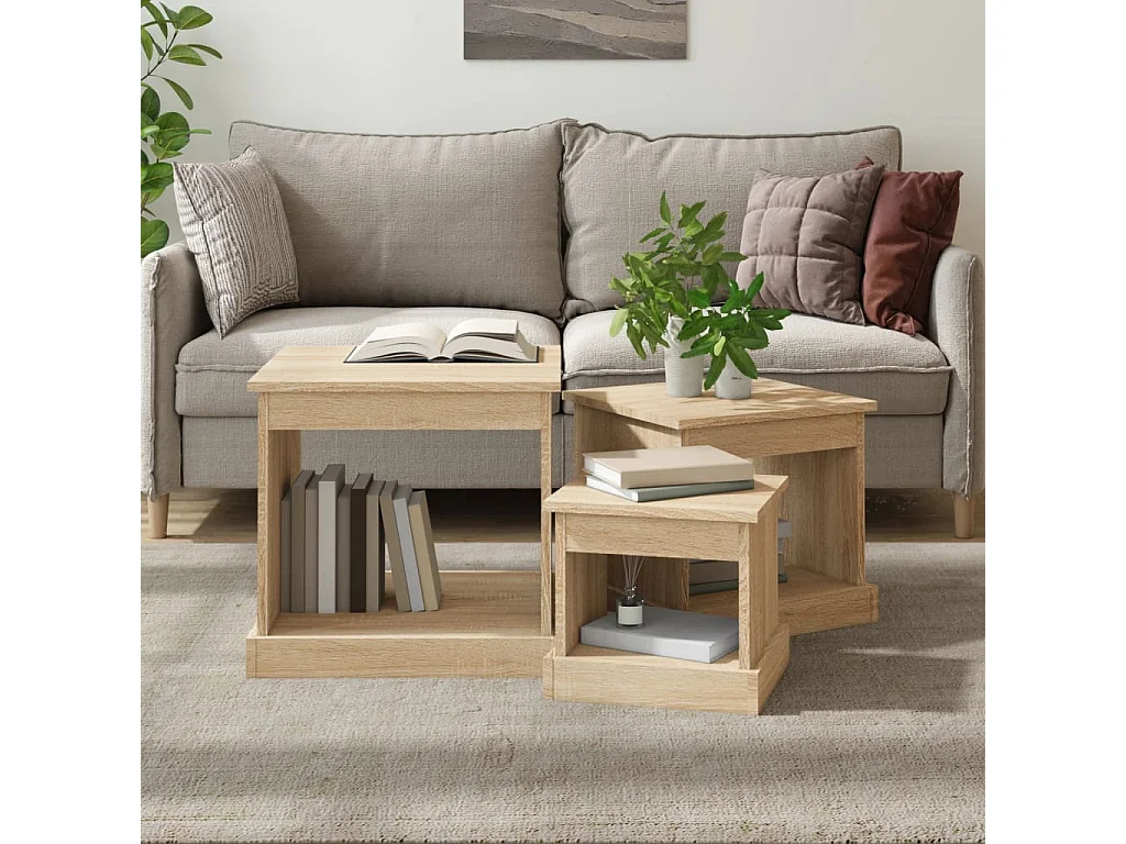 Tables basses 3 pcs chêne sonoma bois d'ingénierie