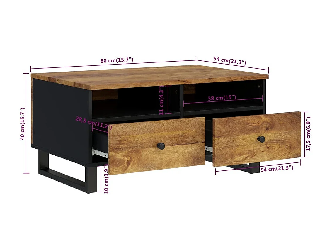 Table basse 80x54x40 cm Bois de manguier solide et d'ingénierie