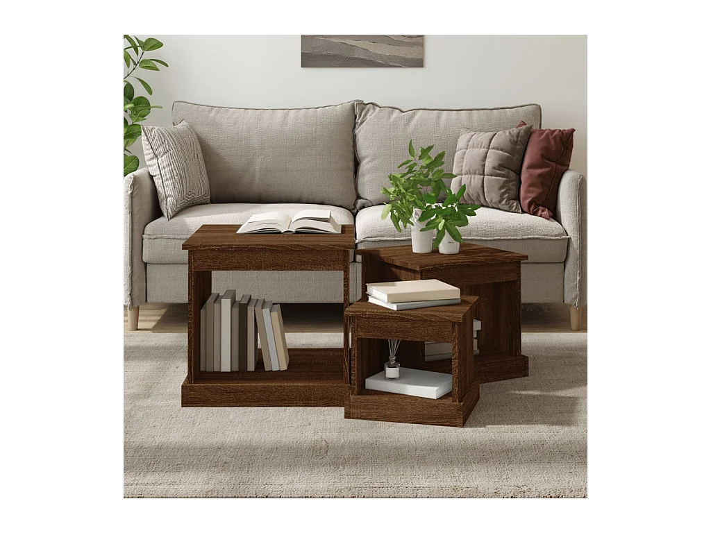Tables basses 3 pcs chêne marron bois d'ingénierie